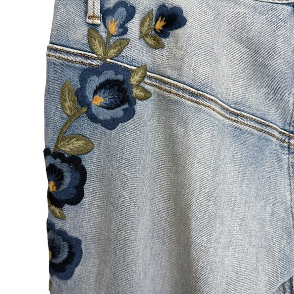 Driftwood Womens Jeans 31 Blue Denim Flared High Rise Embroidered Floral - Picture 7 of 10